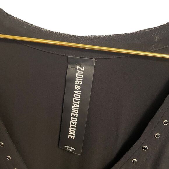 Zadig & Voltaire Deluxe Black Silk Studded V Neck Dress Size MED - Picture 3 of 8